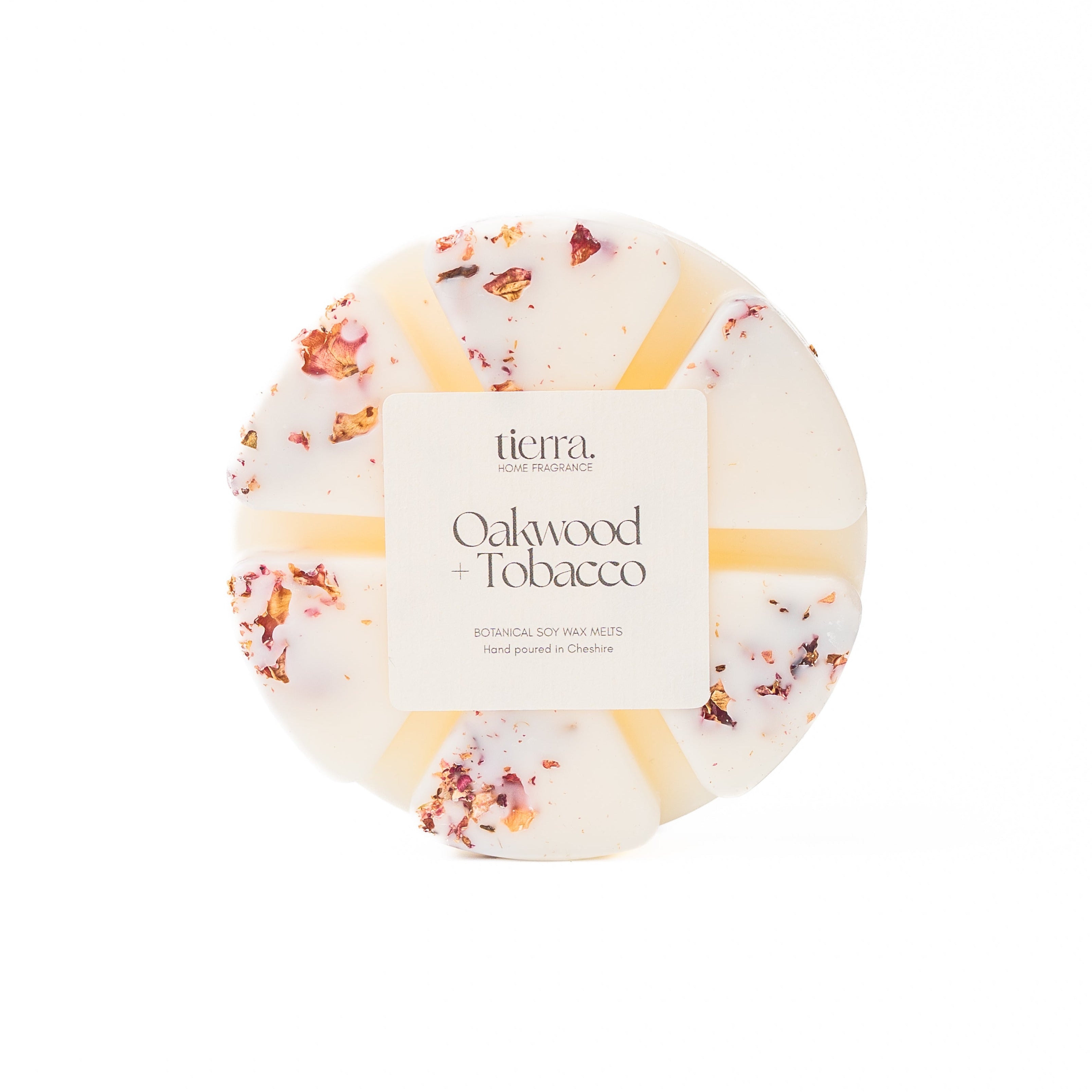 Soy Wax Melt Wheel with floral design and 'tierra' branding on a white background